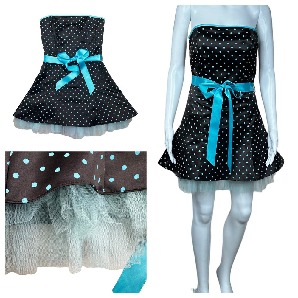 Vintage Gunne Sax Coquette Polka Dot Taffeta Mini Dress Size 7/8 Tulle Ribbon